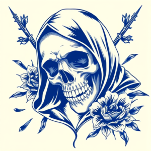 Blue Ink Death Tattoo