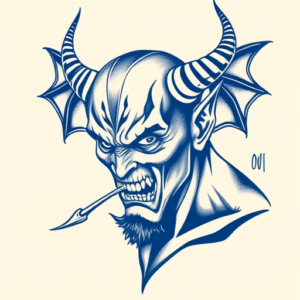 Blue Ink Devil Tattoo
