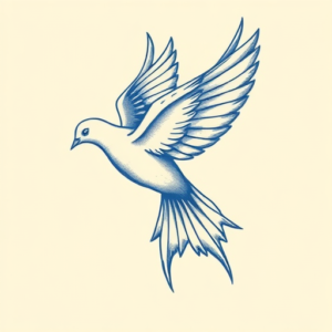 Blue Ink Dove Tattoo