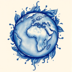 Blue Ink Earth Tattoo