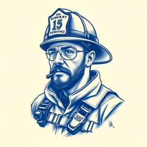 Blue Ink Firefighter Tattoo