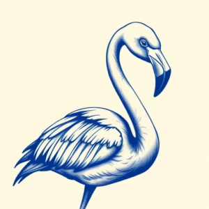 Blue Ink Flamingo Tattoo