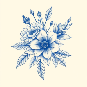 Blue Ink Floral Tattoo
