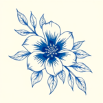 Blue Ink Flower Tattoo