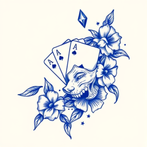 Blue Ink Gambling Tattoo