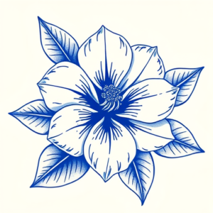 Blue Ink Gardenia Tattoo