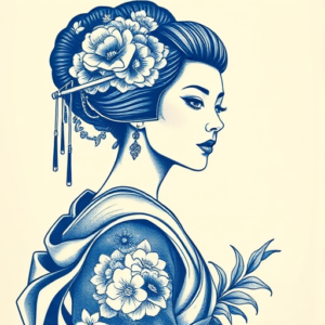 Blue Ink Geisha Tattoo