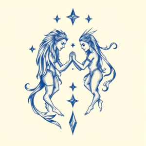 Blue Ink Gemini Tattoo