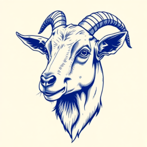 Blue Ink Goat Tattoo