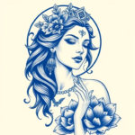 Blue Ink Goddess Tattoo