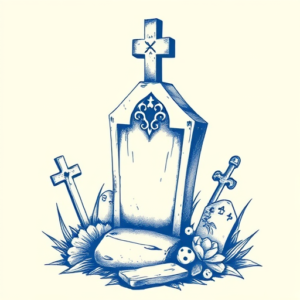 Blue Ink Graveyard Tattoo