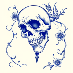 Blue Ink Halloween Tattoo