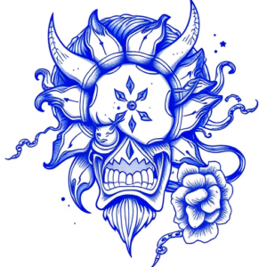 Blue Ink Hannya Tattoo