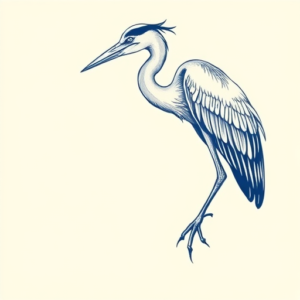 Blue Ink Heron Tattoo