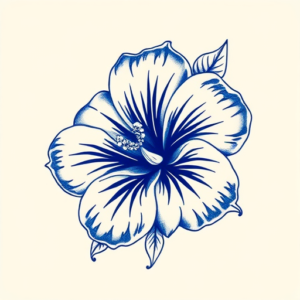 Blue Ink Hibiscus Tattoo