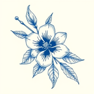 Blue Ink Honeysuckle Tattoo
