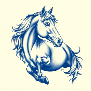 Blue Ink Horse Tattoo
