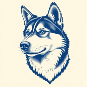 Blue Ink Husky Tattoo