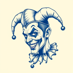 Blue Ink Jester Tattoo