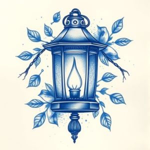 Blue Ink Lantern Tattoo