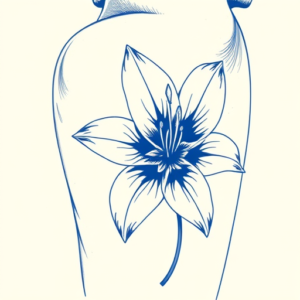 Blue Ink Lily Tattoo