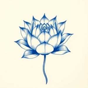 Blue Ink Lotus Tattoo