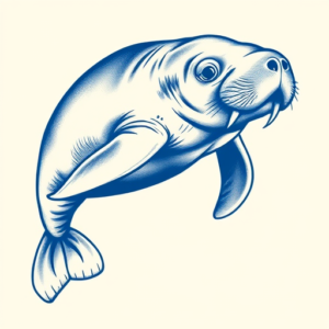 Blue Ink Manatee Tattoo