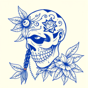 Blue Ink Mictlantecuhtli Tattoo