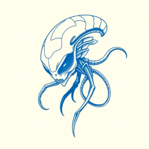 Blue Ink Minimal Shading Alien Tattoo