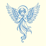 Blue Ink Minimal Shading Angel Tattoo