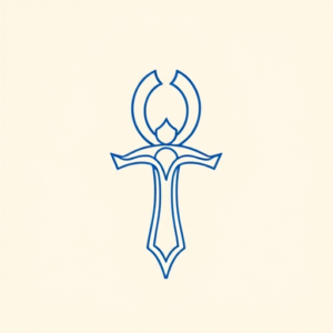 Blue Ink Minimal Shading Ankh Tattoo