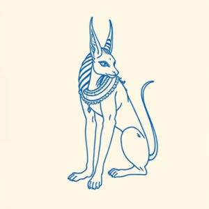 Blue Ink Minimal Shading Anubis Tattoo