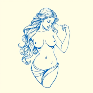 Blue Ink Minimal Shading Aphrodite Tattoo