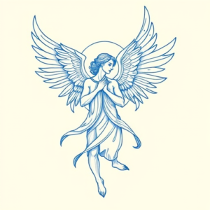 Blue Ink Minimal Shading Archangel Tattoo