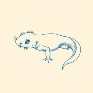 Blue Ink Minimal Shading Axolotl Tattoo