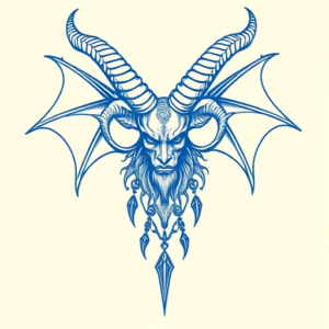 Blue Ink Minimal Shading Baphomet Tattoo