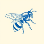 Blue Ink Minimal Shading Bee Tattoo