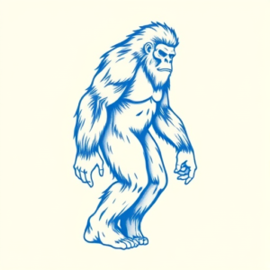Blue Ink Minimal Shading Bigfoot Tattoo
