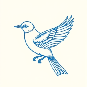 Blue Ink Minimal Shading Bird Tattoo