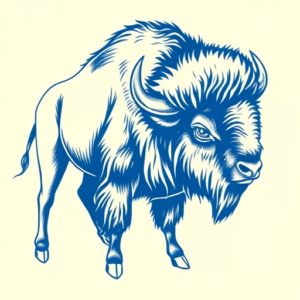 Blue Ink Minimal Shading Bison Tattoo