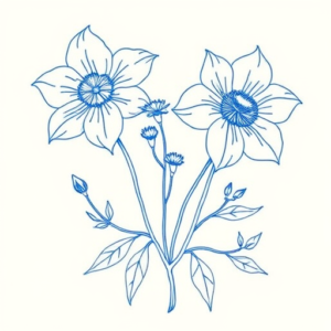 Blue Ink Minimal Shading Botanical Tattoo