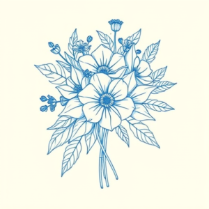 Blue Ink Minimal Shading Bouquet Tattoo