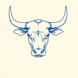 Blue Ink Minimal Shading Bull Tattoo