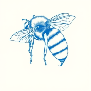 Blue Ink Minimal Shading Bumblebee Tattoo