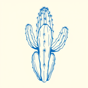 Blue Ink Minimal Shading Cactus Tattoo