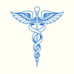 Blue Ink Minimal Shading Caduceus Tattoo