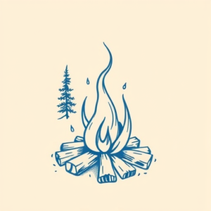 Blue Ink Minimal Shading Campfire Tattoo