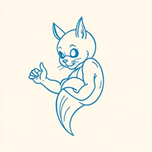 Blue Ink Minimal Shading Cartoon Tattoo