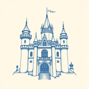 Blue Ink Minimal Shading Castle Tattoo