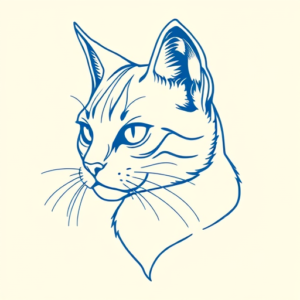 Blue Ink Minimal Shading Cat Tattoo